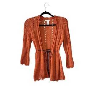 Vintage Y2K Open Knit Cardigan Burnt Orange Boho Fairy Whimsygoth S